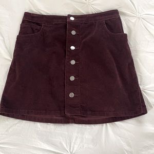 maroon express button down corduroy skirt